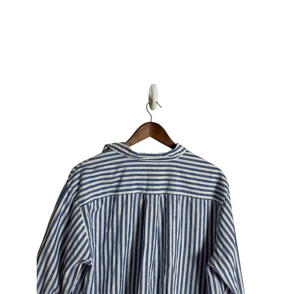 Sezane Max Shirt in Striped Blue Cotton Linen Womans 40/ US 8 - Picture 4 of 13